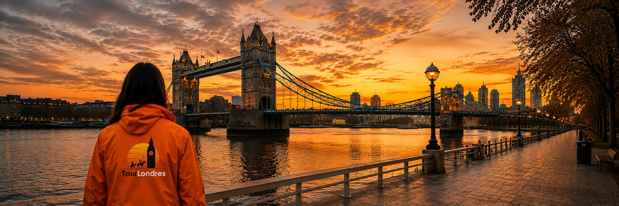 Guía de TourLondres mirando el Tower Bridge al atardecer